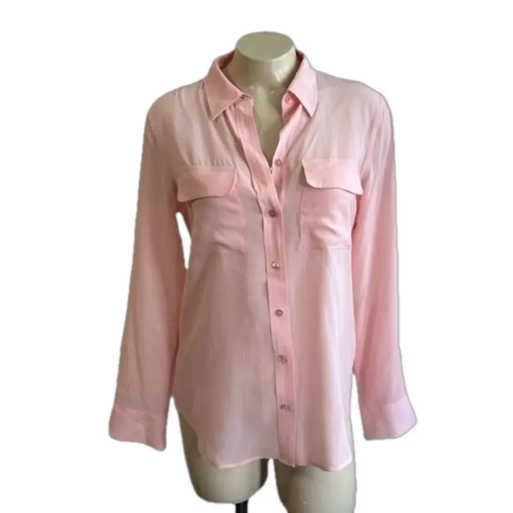 Equipment Femme 100% silk pose pink pockets Blouse SZ S/P